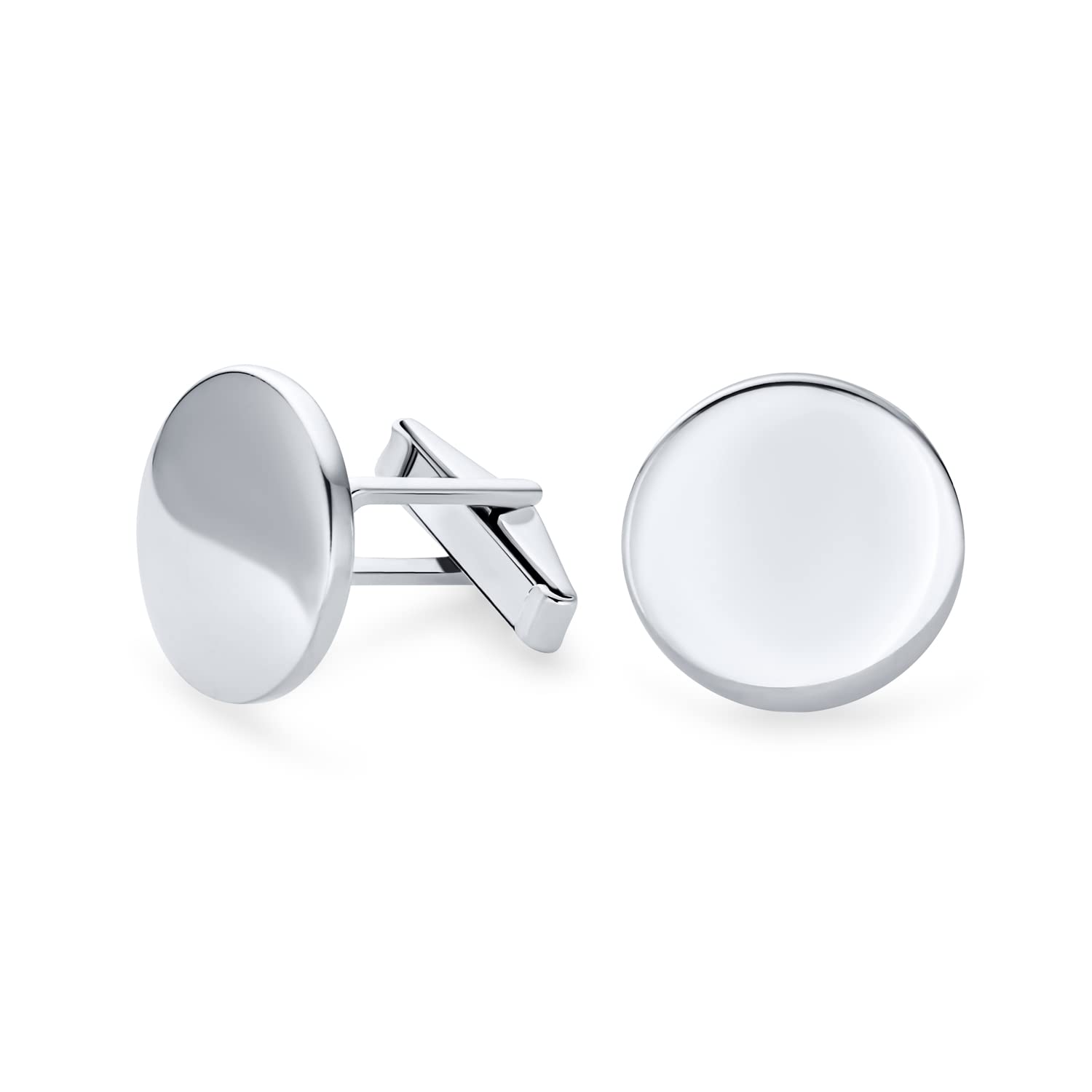 Bling Jewelry Grabado personalizado Monograma Geométrico inicial Sólido plano redondo Círculo disc 925 Plata de ley Camisa Gemelos para hombres Gemelos Eslabones de manguito Regalo ejecutivo Bisagra Bullet Back