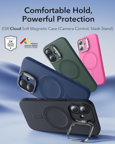 Image of ESR Silicone Case for iPhone 17, Built-in Camera Stash Stand Compatible with MagSafe, Military-Grade Drop Protection Magnetic Phone Case for iPhone 17, Cloud Series, Black