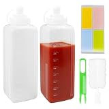 ZXBBTZ 2 Stück Quetschflasche 1000ml Saucenflasche mit Skala Auslaufsicherem Spritzflasche Transparente Squeeze Flasche für Ketchup Öl Olivenöl Soße Dressing Dosierflasche mit Kappen Breiter Mund