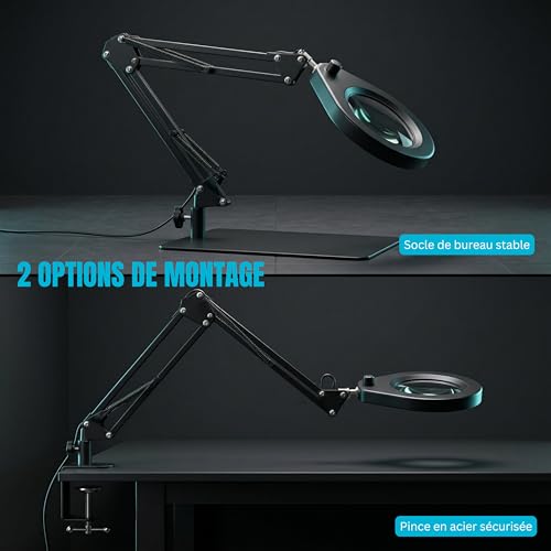 Lampe loupe avec support et pince LED variable 5X - 6