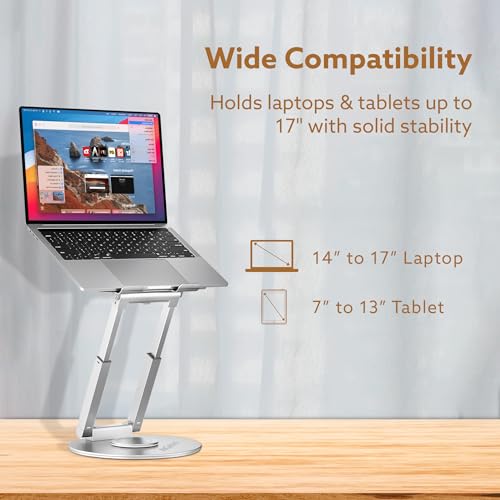 Image of AGARO Foldable Laptop Stand Holder, 360 Rotating, Premium Metal Alloy, Ergonomic, Height Adjustable with Anti-Slip Silicone Pads, Heat Vent, Made for MacBook, HP, Dell, Lenovo, Laptops Up to 17 inch
