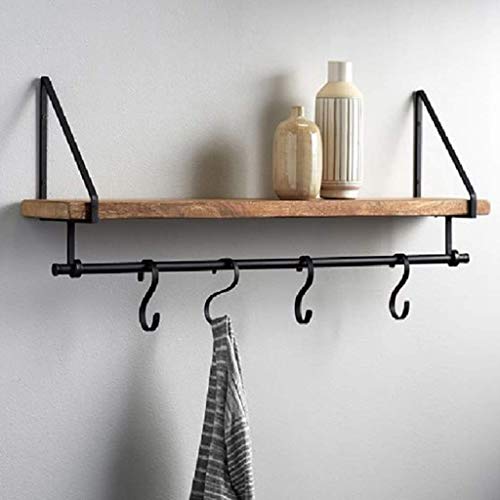 Jozzy Wall Decor,Floating Shelves Hanging Shelves Wall Shelf Hanging Shelves Wood Metal Iron With Hooks For Kitchen Living Room As Storage Shelf Decorations Display Unit Frame Vintage Loft S #TOP3