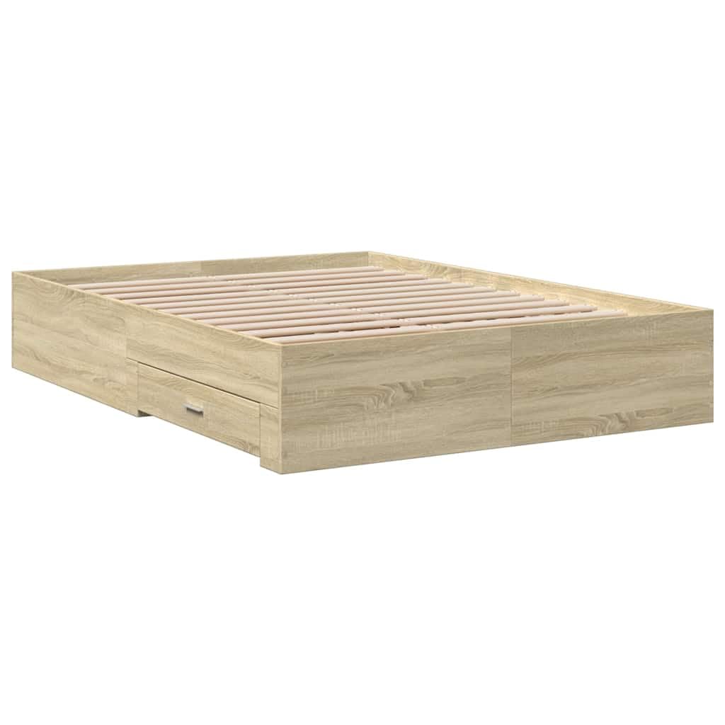 vidaXL Cama con Cajones, Somier Doble de Invitados, Estructura de Cama, Mueble para Dormitorio, Madera de Ingeniería Roble Sonoma 135x190 cm