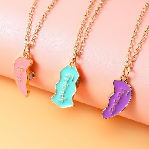 BFF Freundschaftskette 3er Set Herz Anhänger Magnetisch für Mädchen Damen Partner Kette Beste Freunde Schmuck Set Geburtstagsgeschenk Freundschaftsketten für 3 Mädchen Damen Freundschaft Geschenk