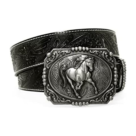 Moranse Belts With Religion Cross Cowboy Kneeling Prayer Buckle,Genuine Cow Leather,Classic and Retro Pattern Fashion Designs Cover