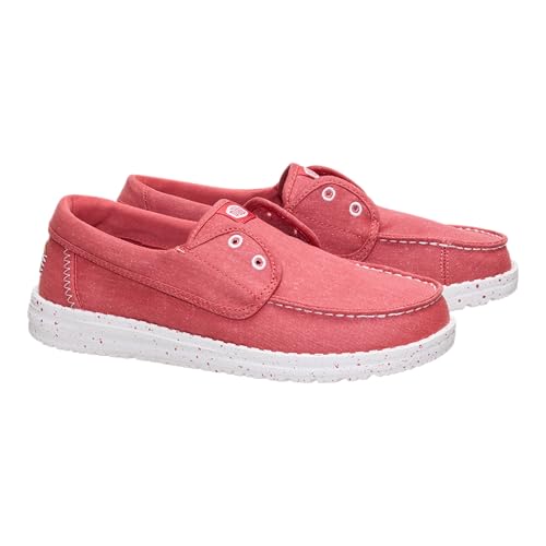 HEYDUDE Women's Wendy Cru Stretch Canvas, Washed Red Size 7 | Lightweight Slip On Boat Shoes with Nautical Style for Casual Wear by HEYDUDE - Used condition - Image 2