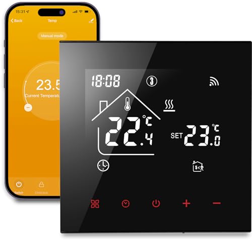 Beok Thermostat Connecté WiFi Thermostat d'Ambiance Intelligent pour Chauffage au Sol Électrique Thermostats Programmable sans Fil avec Capteur Externe Compatible Alexa 16A,Noir