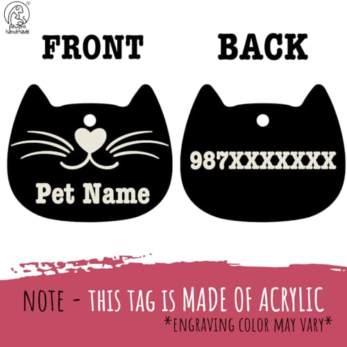 Image of PAWPRO HANDMADE Reflective Cat Collar with Custom ID Tag - Adjustable Collar with Bell for Cats & Small Dogs - Personalized Name Tag (Cotton Candy)