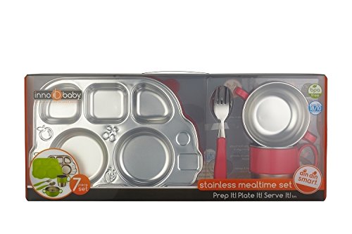 Innobaby Din Din Smart Stainless Steel Dinnerware Gift Set (Divided Plate, Sectional Lid, Cup, Bowl And Utensil Set) For Babies, Toddlers And Kids. Bpa Free, Pink #TOP7