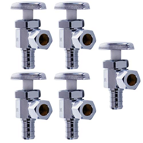 Image of Midline Valve 71512QS-OM-5 Water Supply Stop Valve with Multi-Turn Wheel; Angle Shut-off for Toilet, Sink, Dishwasher, Heater; 1 /2'' PEX x 3 /8'' Compression; Chrome Plated Brass (5 PK)