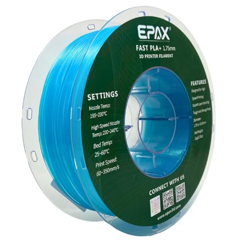 Image of EPAX High Speed PLA+ 3D Printer Filament, Fast PLA 3D Printing Filament, 1.75mm, Dimensional Accuracy + /- 0.03 mm, 1KG Spool (Glass Light Blue)