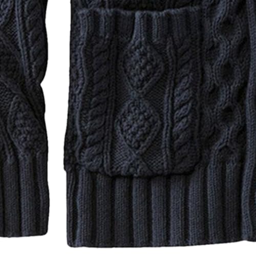 Mens Shawl Neck Cardigan Sweater Cable Knit Button Down Fall Winter Sweaters Outerwear with Pocket2