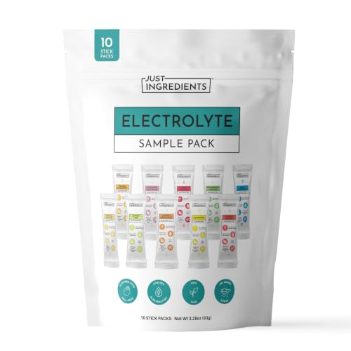 JUST INGREDIENTS Electrolyte Sample Pack 10 Stick Variety | Hydration Powder Packets | Real Fruit Electrolytes | 3:1 Potassium to Sodium Ratio | No Sugar Added | Travel Drink Mix