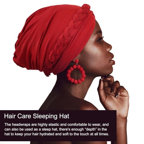 Image of DRESHOW Turban Pre-Tied Twisted Hat Thread African Head Wraps for Black Women Chemo Cancer Cap Braid Hair Cover
