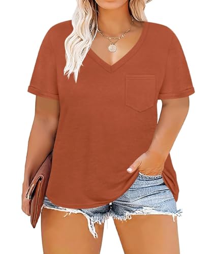 Image of TIYOMI Plus Size Tops for Women V Neck Tshirts Basic Tunic Casual Hawaii Floral Tie Dye Camo Summer Short Sleeve Tee XL-5XL