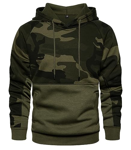 Image of AOTORR Men's Pullover Hoodie Blend Fleece Long Sleeve Contrast Color Military Sweatshirt with Kanga Pocket