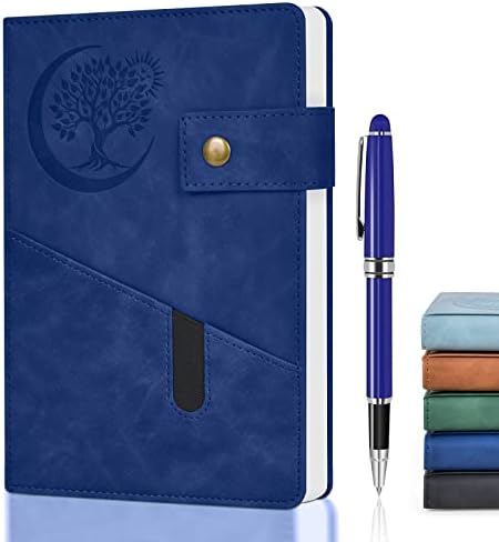 Blue Leather Blank Journal Notebook with Pen, A5 Sketchbook for Drawing, 200 Pages of 100GSM Thick Paper, Unlined Journal for Men & Women, Work, Travel, Writing, Hardcover Sketch Books 5.9" x 8.4"