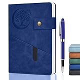 Blue Leather Blank Journal Notebook with Pen, A5 Sketchbook for Drawing, 200 Pages of 100GSM Thick P