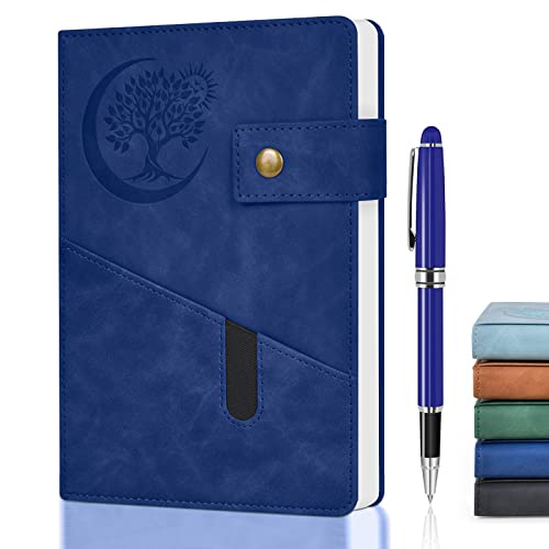Blue Leather Blank Journal Notebook With Pen, A5 Sketchbook For Drawing, 200 Pages Of 100Gsm Thick Paper, Unlined Journal For Men & Women, Work, Travel, Writing, Hardcover Sketch Books 5.9" X 8.4" #TOP23