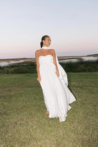 Women's Strapless Chiffon Bridesmaid Dresses with Scarf Long Pleated Formal Dress A Line Wedding Guest Dress3