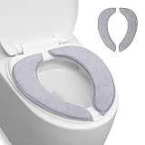 Soft Thicker Warmer Toilet Seat Cover Washable, Toilet Seat Cushion with Memory Foam, Fits Most Size Toilet Lids for Bathroom, Easy Installation & Cleaning (Grey)