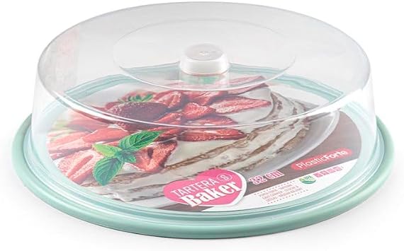CABLEPELADO Cake Holder, Round Cake Container with High Lid, Cake Tray, Plastic Box, Food Transport Container, 9 cm Height x 32 cm Diameter, Plastic, Green