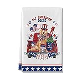 Bicabbagy 4th of July Kitchen Towels Dish Towels, Red Truck Dog American Flag Stars Patriotic Season