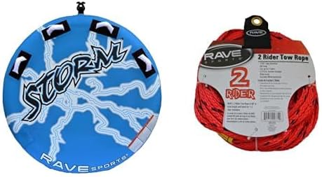 Rave Sports Storm Boat Towable Tube - Inflatable Boating Tube for 1-2 Riders + RAVE Sports 2 Rider Tow Rope