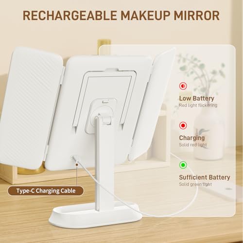 Image of FRANO Vanity Mirror with Lights, Rechargeable Lighted Makeup Mirror with 1X /3X /5X Magnification, Smart Touch 3 Colors Dimmable, Portable Trifold Light Up Mirror for Travel, Gifts for Women Girls