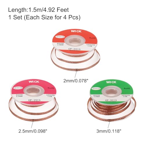 Image of MECCANIXITY Solder Wick Braid No-Clean Desoldering Wick Braid 0.08 /0.1 /0.12 Inch Width 5 Feet Length for Remove the Solder Electrical Components 1 Set