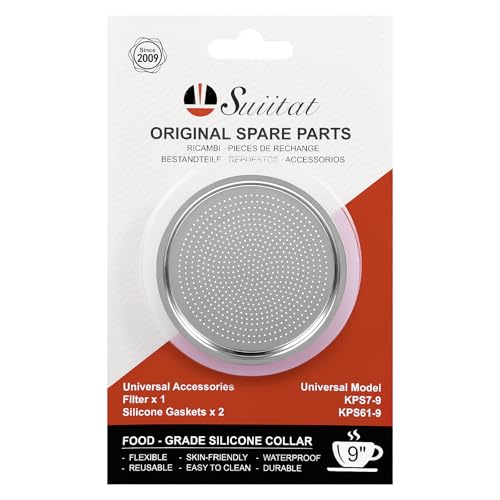 Image of Moka Pot Replacement Parts, KPS-SR Moka Express 9 Cup Replacement Filter and 2 Silicone Gaskets for Moka Pots, Compatible with KPS7-9, KPS61-9