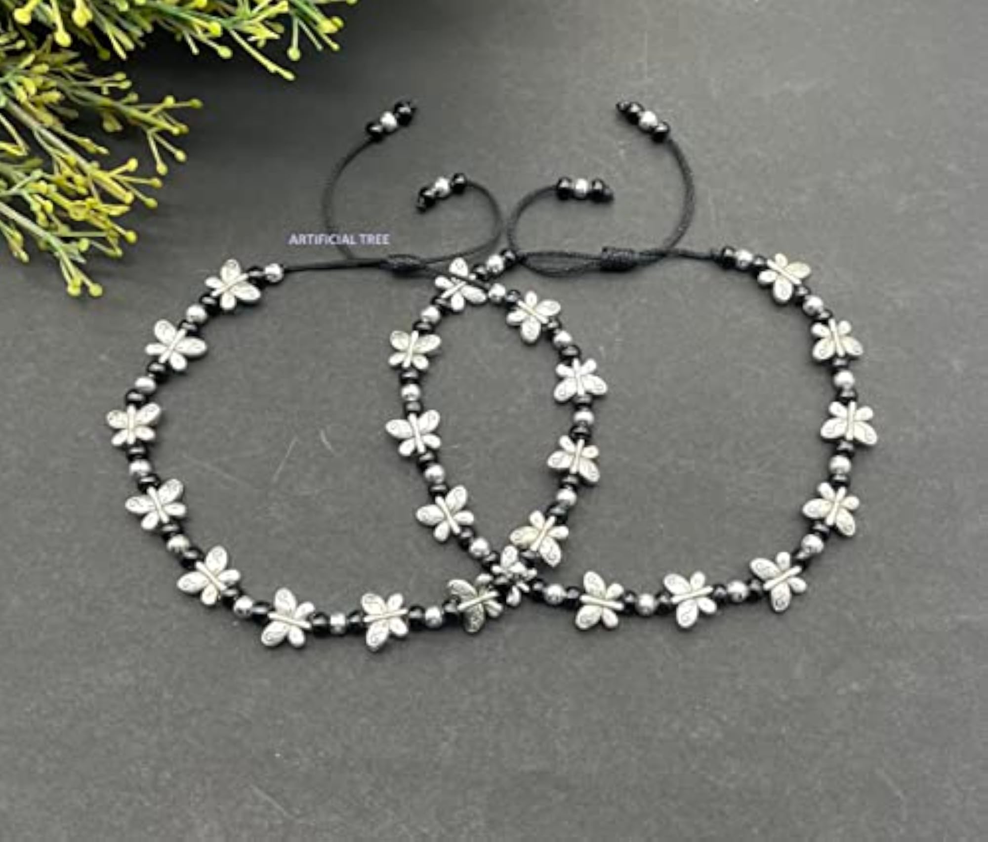 German Silver Butterfly Charms Adjustable Anklets (AT ANK 056)