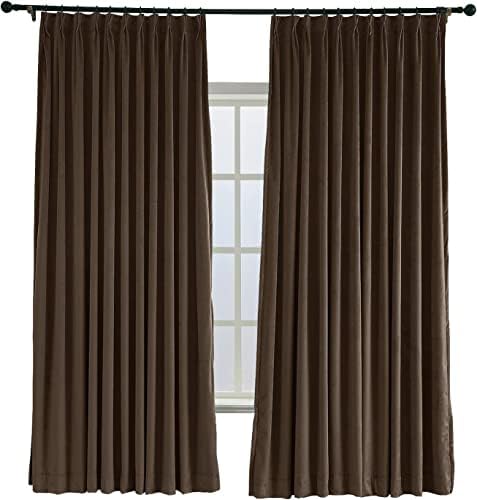 TWOPAGES 84 W x 96 L Pinch Pleat Curtain Room Darkening Velvet Curtain Drapery Panel for Traverse Rod or Track, Living Room Bedroom Meetingroom Club Theater Patio Door (1 Panel), Chocolate