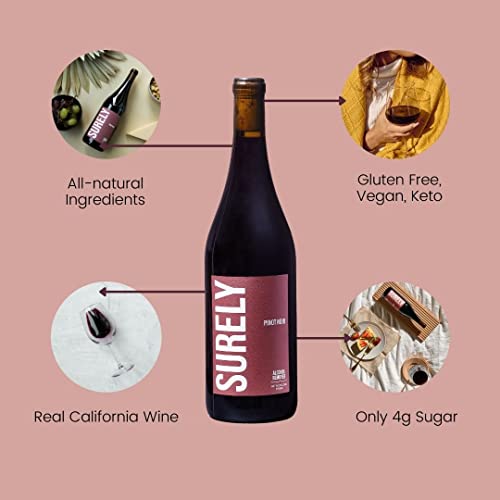 Surely Non Alcoholic Pinot Noir Red Wine - World\'s First Wine That Tastes Like The Real Thing, Low Sugar, Low Calorie, Keto-Friendly, 240ML