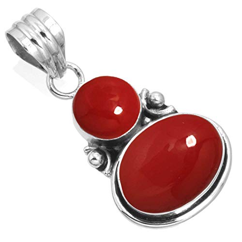 925 Sterling Silver Pendant Red Stone Handmade Jewelry