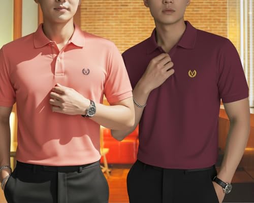 Image of MACK JONNEY Men's Solid Polo T-Shirt | Premium Cotton Blend | Regular Fit | Short Sleeve | Collared Casual Wear|Pack of 2 -MJ-157