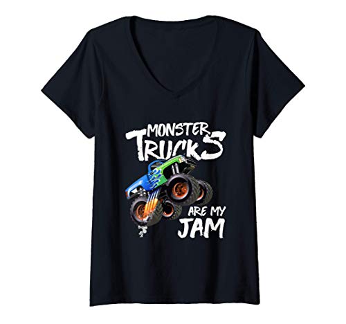 Mujer Monster Truck Are My Jam Vintage Retro Racing Trucks Lover Camiseta Cuello V