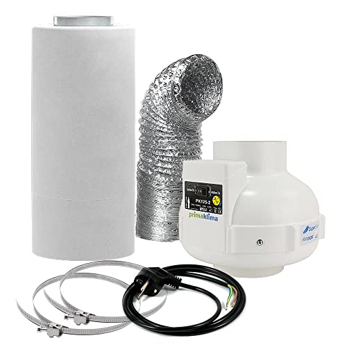 Prima Klima Ventilador Extractor 12,7 cm de diámetro, 230/360 m3/h Kit completo de Control de Olores con filtro de carbón, ideal para invernaderos