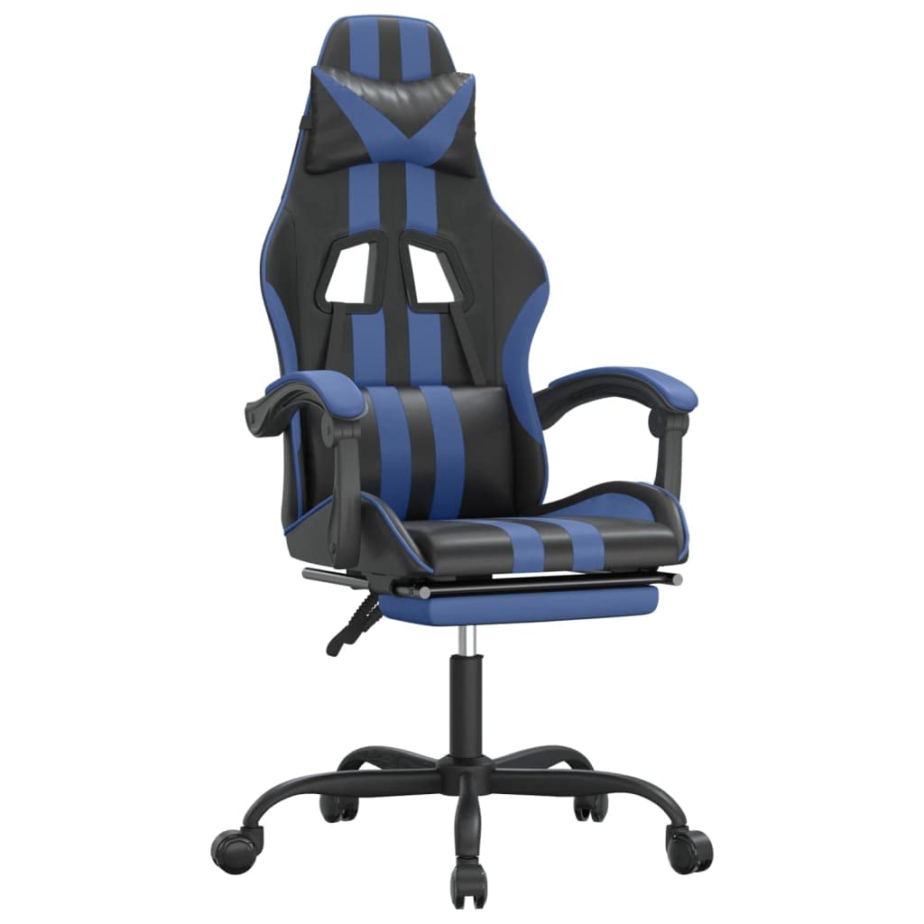 Gaming-Stuhl mit Fußstütze Kunstleder Ergonomischer Bürostuhl Drehstuhl 135° Neigbar Massage-Lendenkissen Schwarz Blau