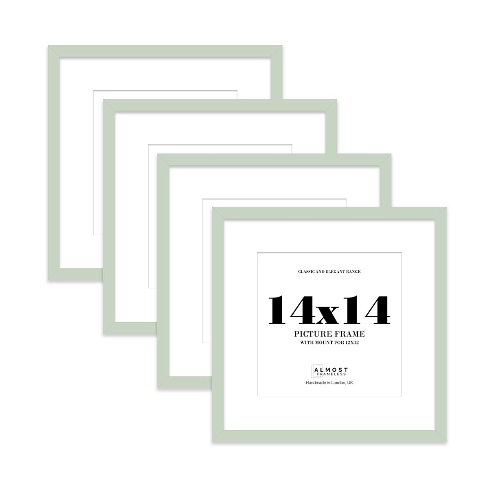 14x14 Mint Green Picture Frame with Mount for 12x12 Photos, Prints - Modern Square Wall Frame, Set of 4