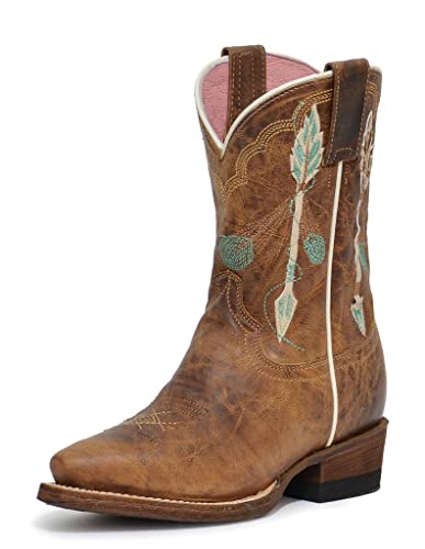 ROPER Girls Kids Waxy Brown Leather Arrow Feather Cowboy Boots 2