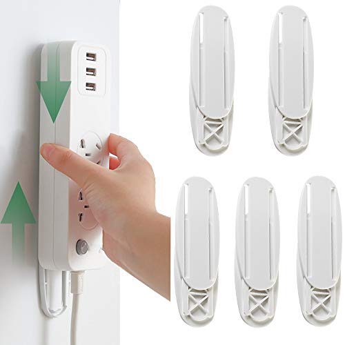 Lezed Fijador de Pared Power para Montaje Regleta de Enchufes Autoadhesiva Soporte de Montaje en Pared para Toma de Corriente para enrutador WiFi de regleta y Cajas de Toallas de Control Remoto 5 PCS