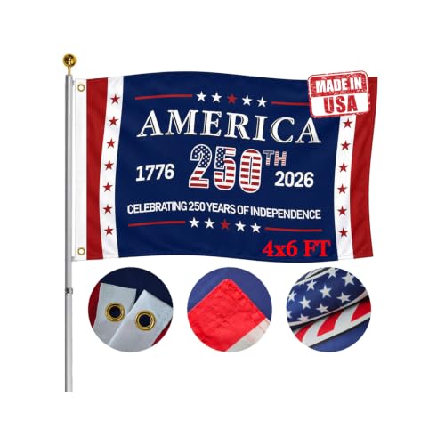 Hypoth Double Sided USA 250th Anniversary Flag 4x6 FT - Heavy Duty 3-Ply 100% Polyester 1776-2026 Celebrating 250 Years of Independence Patriotic Banner for Outside - UV Protected & with 2 Brass Grommets