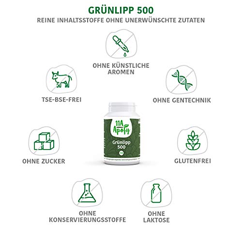 Grünlipp 500 mit Grünlippmuschel aus Neuseeland, 1000 mg pro Tagesdosis, laborgeprüft, 150 Kapseln