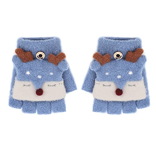 Kids Fingerless Mittens Convertible Flip Top Gloves Children Soft Knitted Gloves for Boys Girls