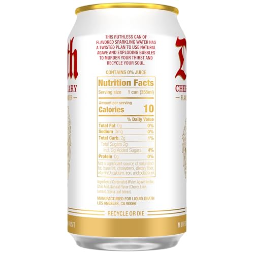 Image of Liquid Death Soda-Flavored Sparkling Water - Cherry Obituary, Less Sugar*, Huge Flavor, No Caffeine, No Artificial Sweeteners, 12 Fl Oz (Pack of 12)