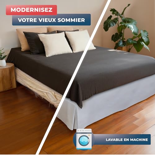 Cache sommier 160x200 Wrappybag jupe de lit protection grise - 3