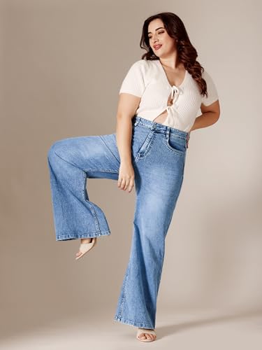 Image of Miss Chase A+ Women's Wide-Leg High Rise Regular-Length Stretchable Denim Jeans