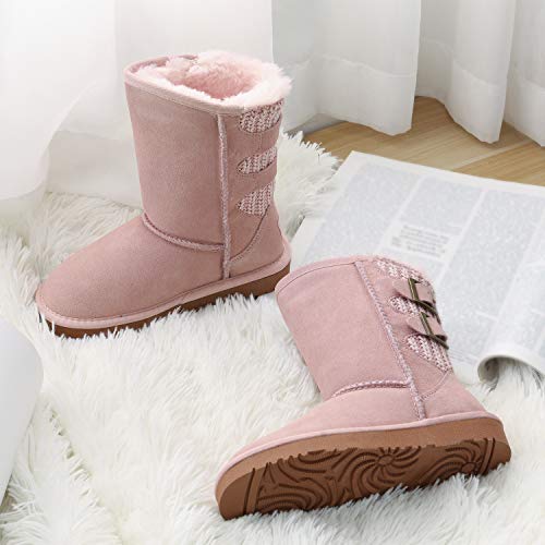 Dream Pairs Boys Girls Sweaty-Buckle-K Warm Faux Fur Lined Mid Calf Shearling Winter Snow Boots Pink Size 1 Little Kid #TOP6