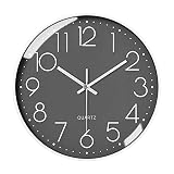 Qingning 30cm Horloge Pendule Mural, Horloge Murale Moderne à Quartz silencieuse et silencieuse-Convient pour la Cuisine, Bureau, Salon-à Piles (Blanc sur Gris)